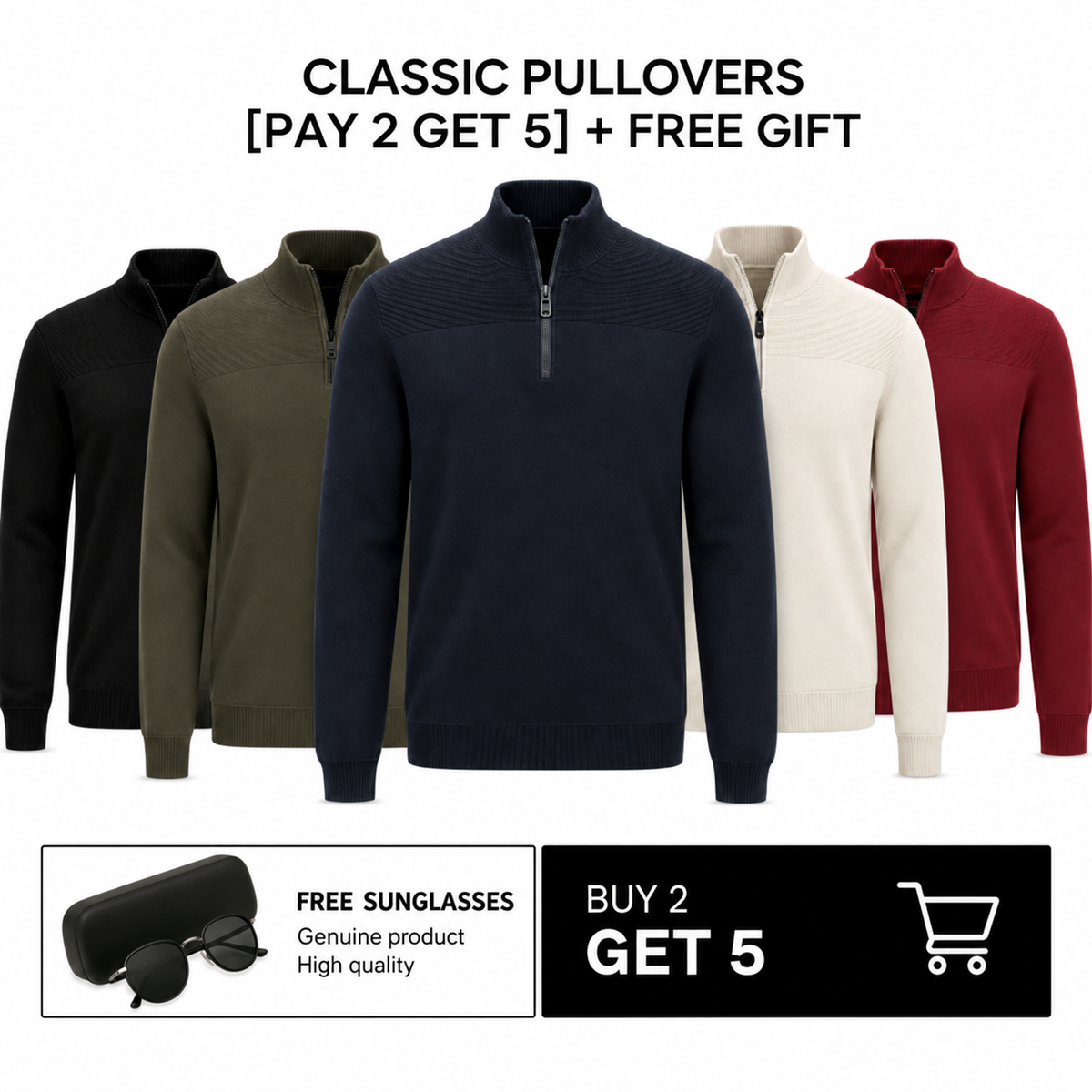 KIT CLASSIC QUARTER-ZIP-PULLOVER [2 BEZAHLEN, 5 ERHALTEN] + GRATIS SONNENBRILLE